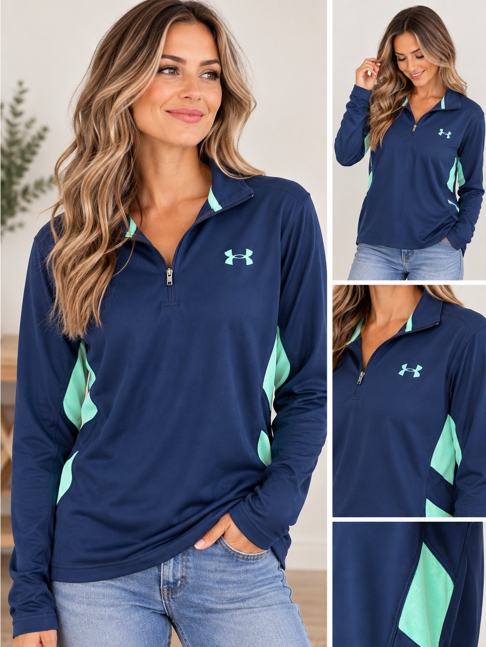 Under Armour HeatGear Women’s 2XL Loose 1/4 Zip Pullover Navy Mint